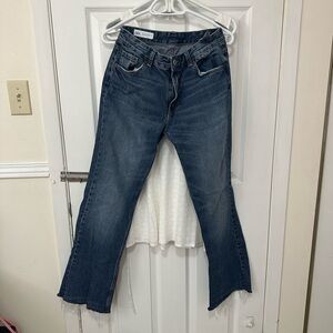 Zara Mid Rise TRF Loose Bootcut Jeans with Raw Hem